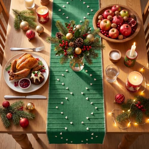 Green Farmhouse Rustic Cotton Woven Table Runner 12x36 Inch for Holiday & Dinner Decor - Variation of THIS listing: Green 1
