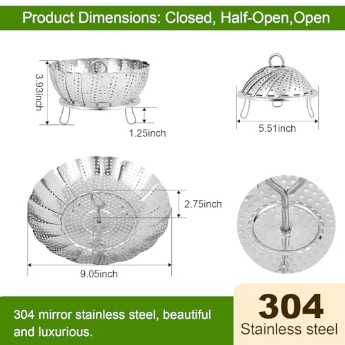 Stainless Steel Vegetable Steamer Basket - Foldable Insert for Pots