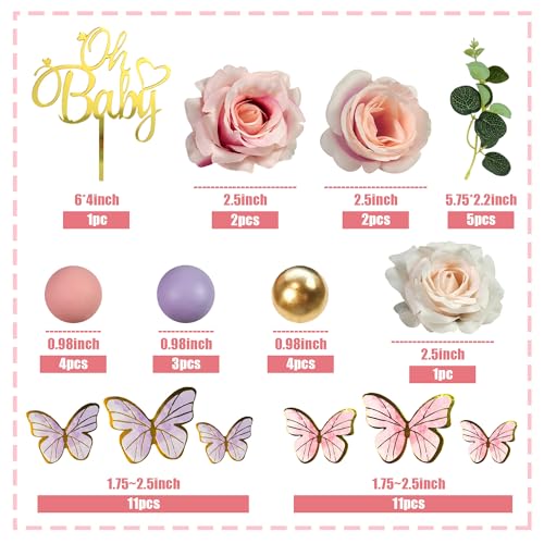 44PCS Pink Butterfly Cake Topper Set for Baby Showers & Birthdays