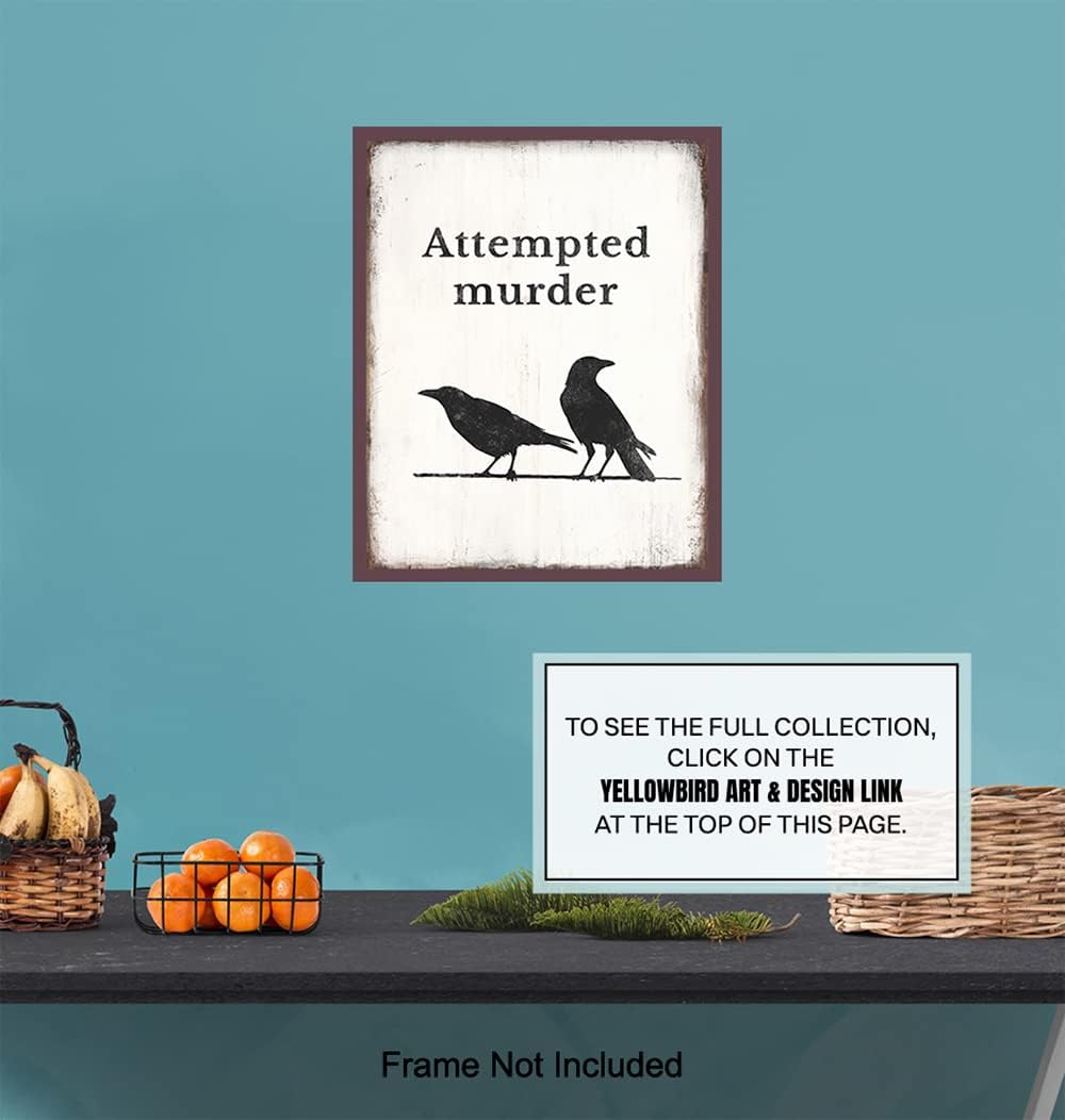 Raven Crow Typography Wall Art - Gothic 11x14 Poster for Home Aesthetic & Halloween Decor