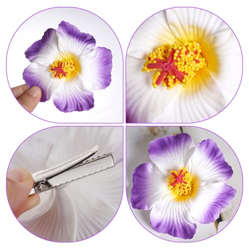 6 Pcs Hawaiian Flower Hair Clips 3.5 Inch Tropical Plumeria Barrettes