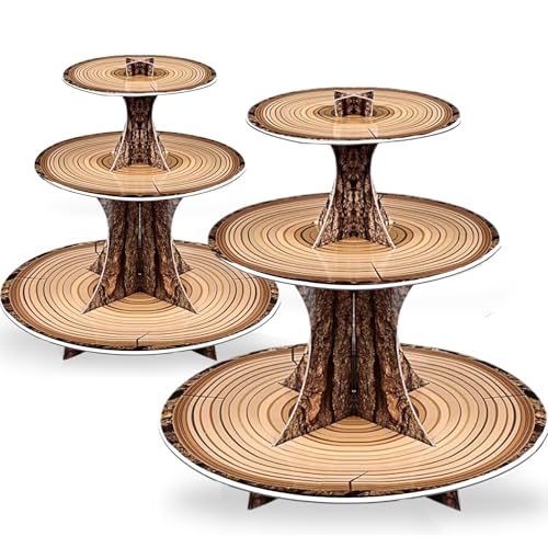 Rustic Woodland Cupcake Stand Set - 3-Tier Dessert Towers (2 Pack)