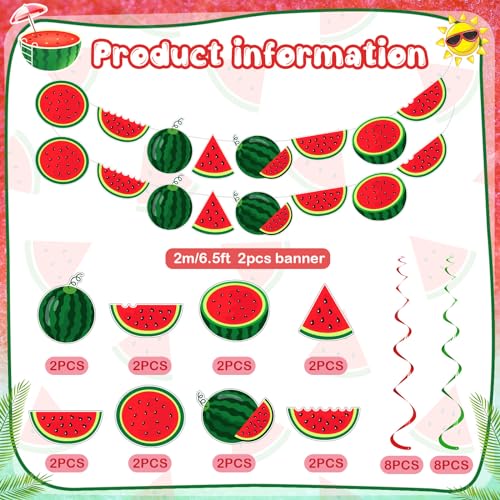MotiMind 34-Piece Watermelon Party Decoration Set with Banners & Swirls