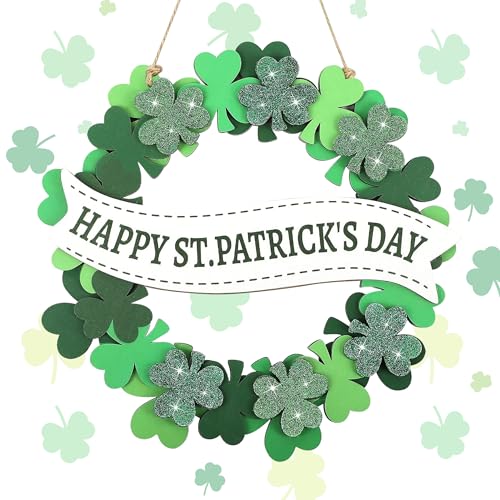 St. Patrick's Day Wooden Door Sign - 11" Shamrock Wreath