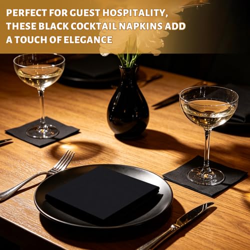 150 Count Black Cocktail Napkins - 2-Ply Disposable Napkins for Parties