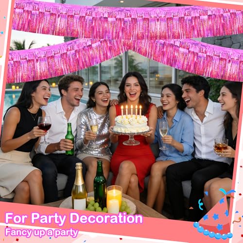 4-Pack Glitter Pink Foil Fringe Garland for Parade Floats & Party Decor