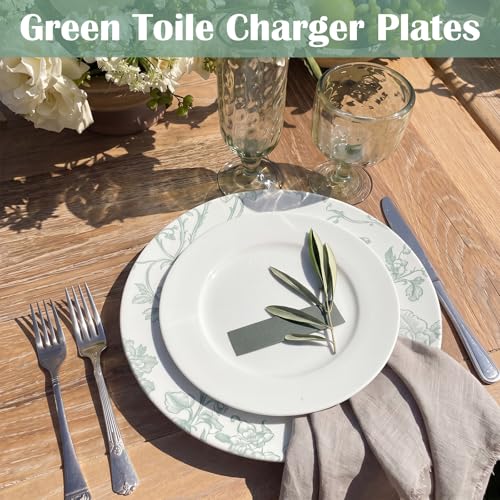 6 Pack 13-Inch Christmas Charger Plates Sage Green French Toile Decor