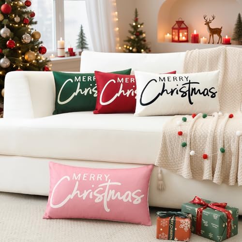 Merry Christmas Decorative Throw Pillow Cover 12x20 Inch