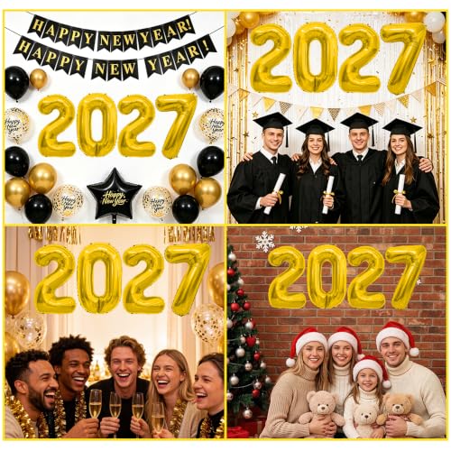 40 Inch Gold 2027 Number Balloons - Mylar Foil Decorations for Party