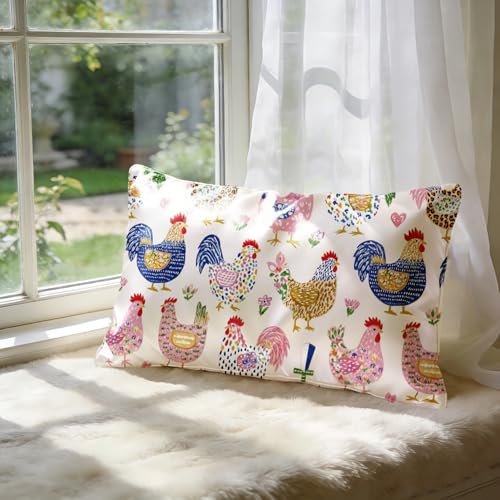 Queen Size Satin Silk Pillowcase with Chicken Print - 20x30