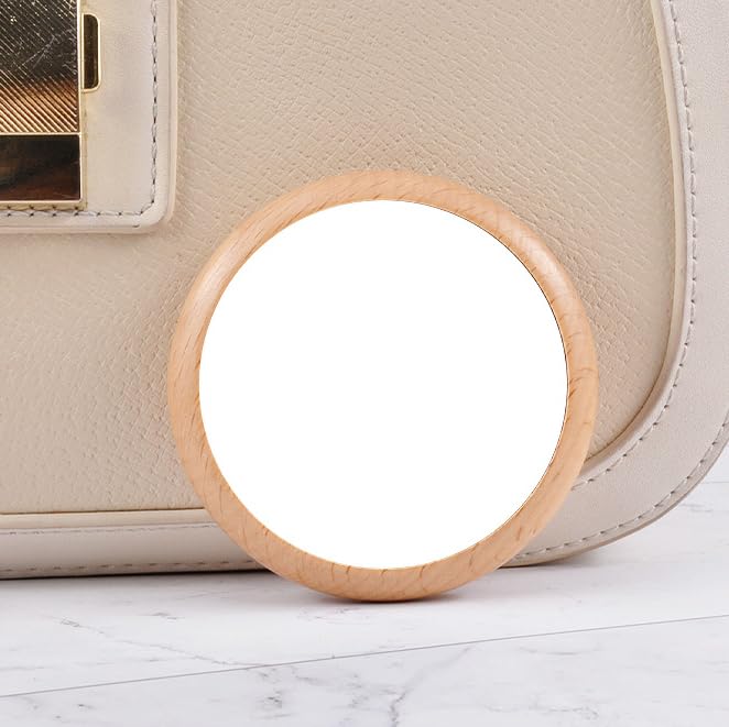 Mini Wooden Makeup Mirror Portable Round Cosmetic Compact Mirror for Purse