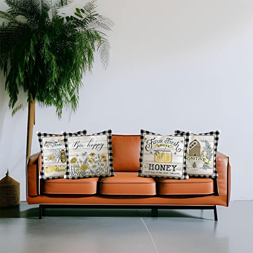 Farmhouse Bee Quote Pillow Covers Set of 4 - 18" x 18"