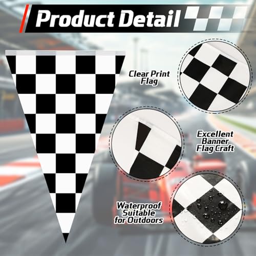 MARFOREVER 32.8 Ft Black & White Checkered Flag Banner - 24Pcs Racing Decor