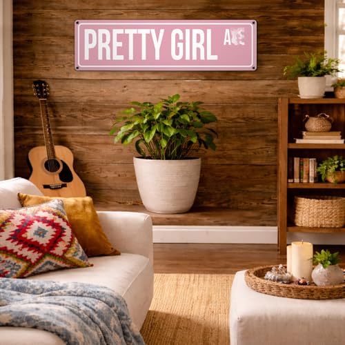 Pretty Girl Metal Sign - Pink Wall Decor for Girls Room