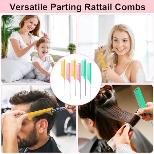 FIRSTPELLA 6 PCS Rat Tail Hair Parting Combs with Stainless Steel Pintail