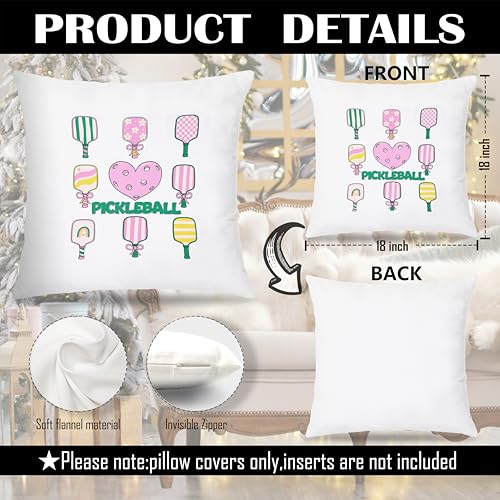 Pink Bow Pickleball Pillow Cover 18x18 - Decorative Gift for Women