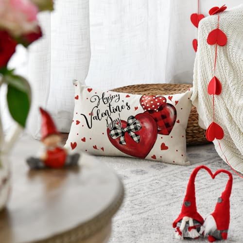 AVOIN colorlife Happy Valentine's Day Red Heart Pillow Cover 20x12 Inch, White