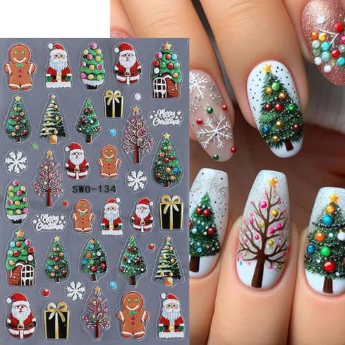 POWPOP 5D Christmas Nail Art Stickers Self-Adhesive Winter Decals