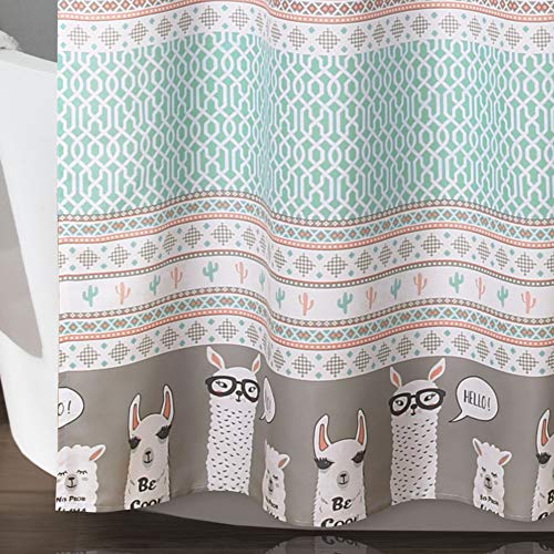 Lush Decor Llama Stripe Shower Curtain, 72" x 72", Pink and Turquoise