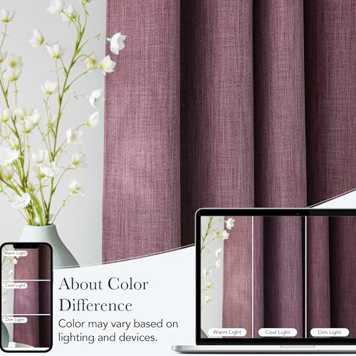 NICETOWN Faux Linen Room Darkening Curtains, Greyish Purple, 42" x 63", 2-Pack