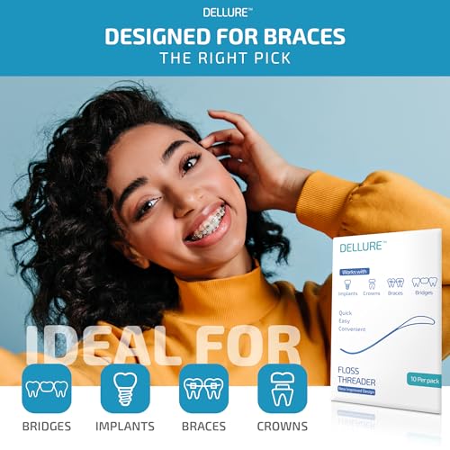 Dellure Dental Floss Threaders for Braces, Bridges & Implants - 100 Pack