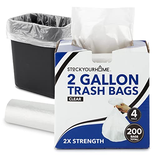 Stock Your Home Clear 2 Gallon Trash Bags - 200 Pack, Leak Proof