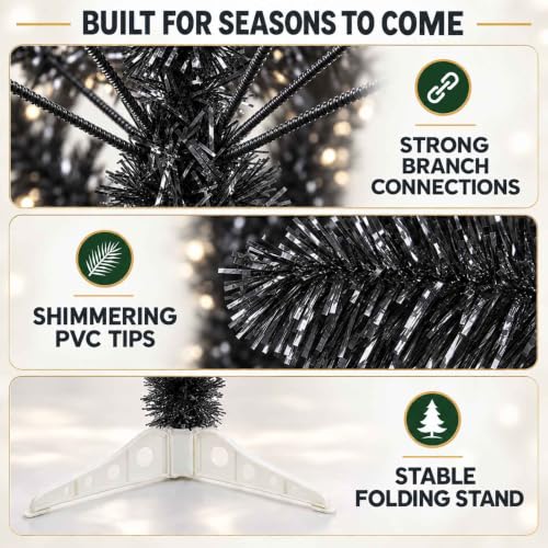 Black Artificial Christmas Tree - 6 FT Full & Realistic Holiday Decor