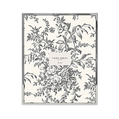 Laura Ashley 8x10 Silver Flat Metal Picture Frame (Vertical & Horizontal) w/Two-Way Easel Stand, Black Velvet Backing, Wall-Mountable, Made for Tabletop, Desk, Wall Display, Home D?cor (8x10, Silver)