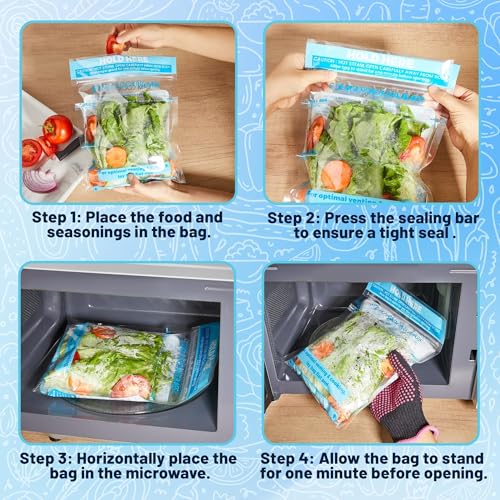 USEAMIE Microwave Steam Cooking Bags - 20 Pcs Zipper Steamer Pouches