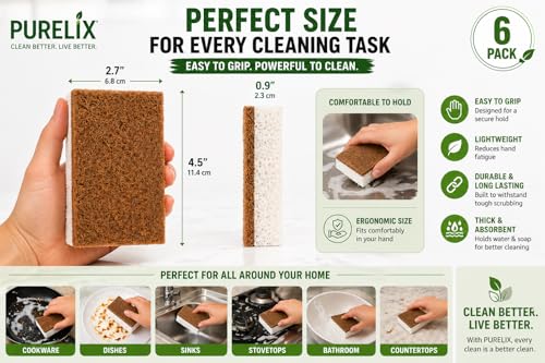 Heavy Duty Non-Scratch Kitchen Sponges - 6 Pack for Tough Cleaning