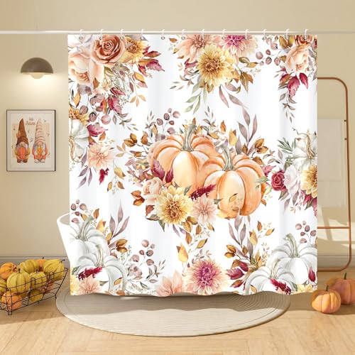 Autumn Pumpkin Shower Curtain 72x72 with Hooks - Fall Decor