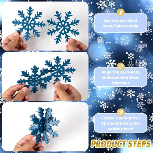 White Silver Blue Wooden Snowflake Decorations Set of 6 - 3D Christmas Table Decor