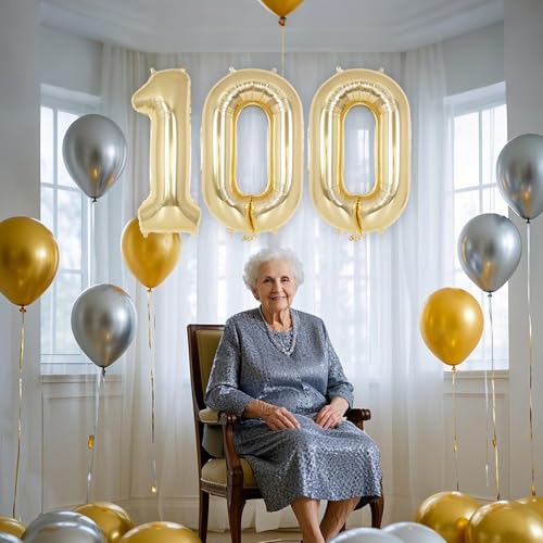 40 Inch Champagne Gold Number 100 Balloons - Giant Foil Mylar Party Decor