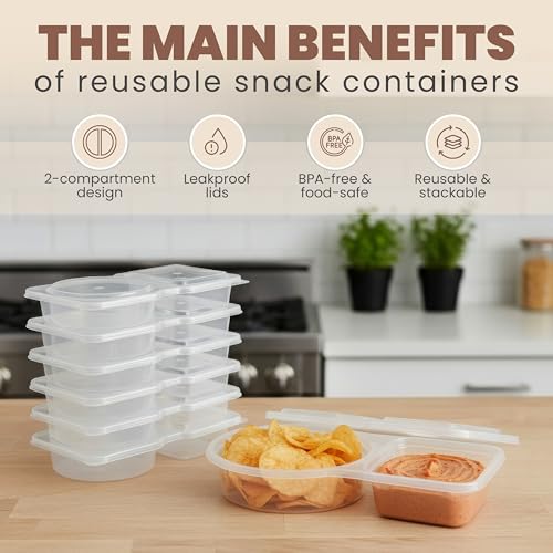 Blacksof 20-Pack Reusable Snack Containers, 2-Compartment Leakproof Boxes