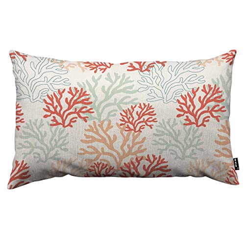 TKS MITLAN Tropical Coral Pillow Covers 12x20 Inch Faux Linen