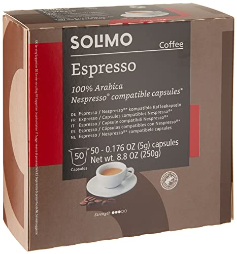 Solimo Espresso Capsules, Medium Roast, 50 Count - Nespresso Compatible