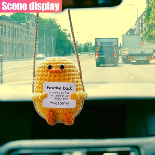 Handmade Crochet Duck Car Mirror Ornament - Cute Auto Interior Decor