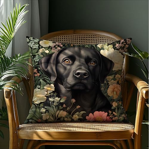 Labrador Retriever Floral Decor Pillow Cover 18x18 - Rustic Soft Flannelette