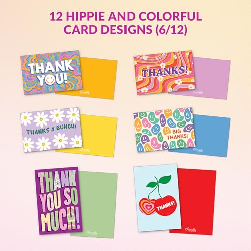 Kids Thank You Cards Set with Envelopes - 24 Retro Groovy Designs