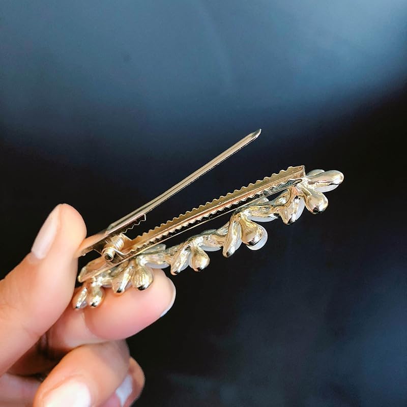 Czhotg Golden Flower Opal Hair Clips 2Pcs Sparkly Wedding Barrettes