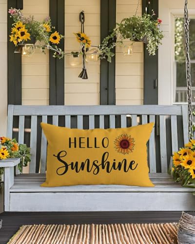 PANDICORN Yellow Throw Pillow Cover 12x20 | Hello Sunshine Sunflower Decor