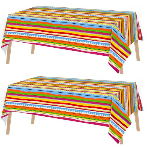 Mexican Party Tablecloths - 2 Pack Disposable Plastic 54x108