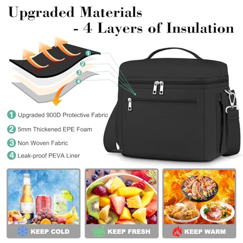 DALINDA Medium Insulated Lunch Bag - Leak-Proof Cooler Black 7L
