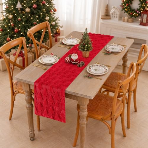 Christmas Faux Fur Table Runner Red 13x108 Inch Holiday Decor