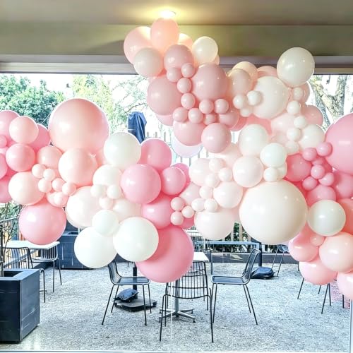 100pcs 12-Inch Pink and White Balloons Set with Ribbon for Party Decor