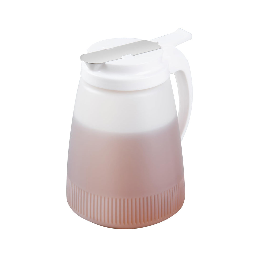 Restaurantware-Chef 101 48 Ounce All Purpose Syrup Dispensers, 10 Honey Dispensers - White Top, Stainless Steel Slide Cover, Plastic Pancake Syrup Bottle, Perfect For Diners, Restaurants, Home