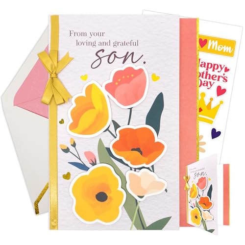 Gold Foil Mother's Day Card from Son - 5x7in Floral Design