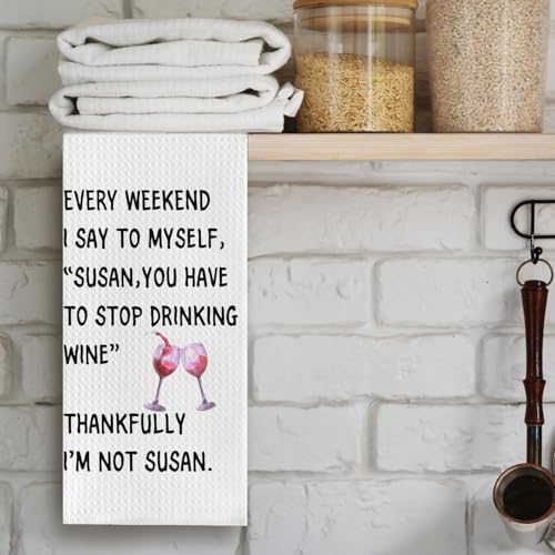 Funny Wine Waffle Kitchen Towel - Section 1, 16x24 Absorbent Dish Hand Towel