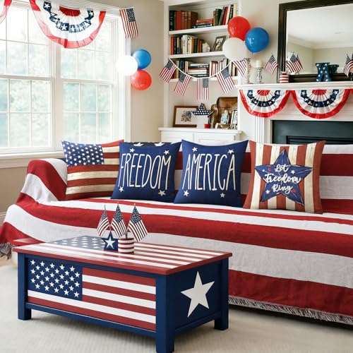 OTOSTAR 4th of July Throw Pillow Covers, Star Flag Patriotic Set of 4, 16x16
