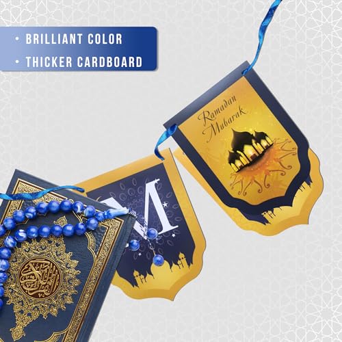 Ramadan Mubarak Banner - Gold & Blue Islamic Decoration